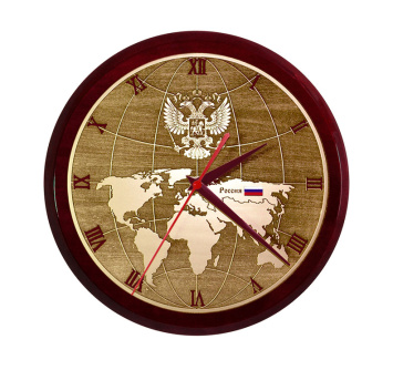 Настенные часы ''Карта мира с гербом РФ''