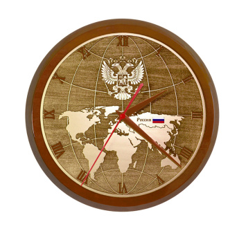 Настенные часы ''Карта мира с гербом РФ''